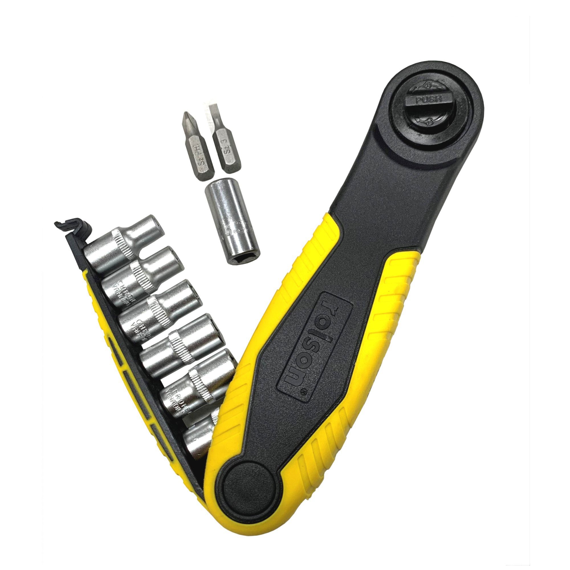 Rolson 1/4 Dr Stubby Ratchet Socket & Bit Set