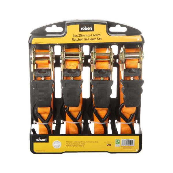 Rolson 4 Piece Ratchet Tie Down Set 25mm x 4.5m