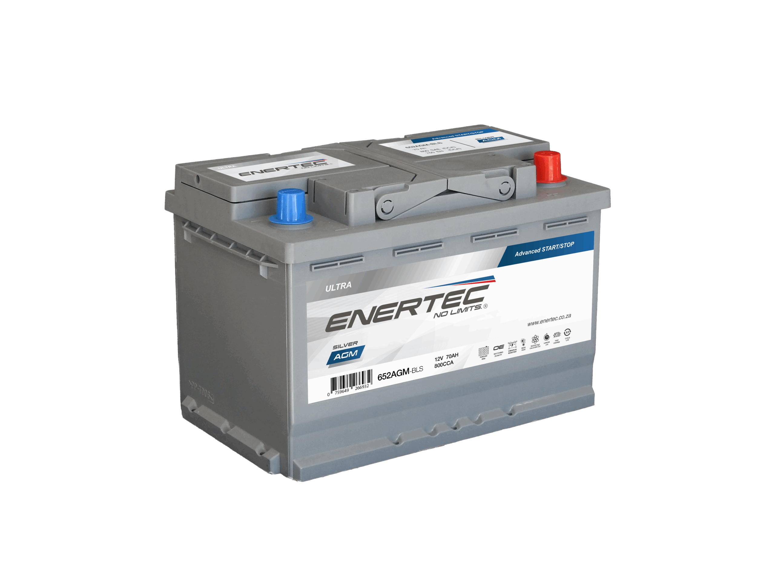 652AGM-BLS 12V 70Ah Enertec Silver AGM Automotive Battery